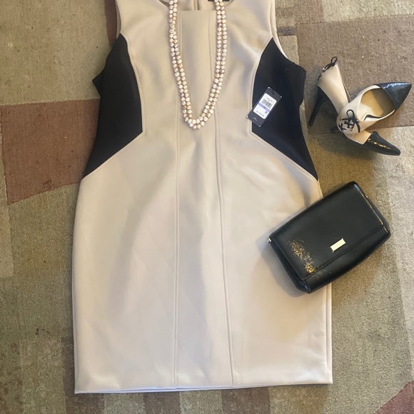tommy hilfiger color block tan/black scuba dress - Picture 2 of 14